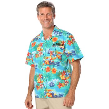 Blue Generation® Unisex Tropic Hawaii Print Camp Shirt - Embroidered Personalization Available from Positive Promotions