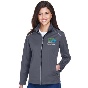 Pharmacy Team Core 365® Women's Techno-Lite Three-Layer Knit Tech-Shell Jacket - Embroidered Personalization Available from Positive Promotions