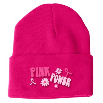 Pink Power Breast Cancer Awareness Knit Beanie Cap from Positive Promotions