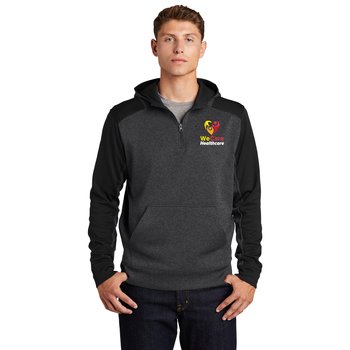 Sport-Tek® Unisex Tech Fleece Colorblock Quarter-Zip Hooded Sweatshirt - Embroidered Personalization Available from Positive Promotions