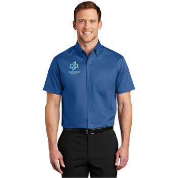 Port Authority® Men's Short-Sleeve SuperPro Twill Button Down Shirt - Embroidered Personalization Available from Positive Promotions