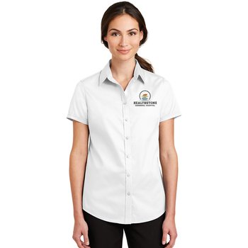 Port Authority® Women's Short-Sleeve SuperPro Twill Button Down Shirt - Embroidered Personalization Available from Positive Promotions