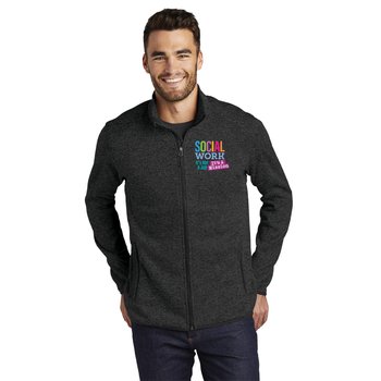 Social Worker Port Authority® Men's Heathered Sweater Fleece Jacket - Embroidered Personalization Available from Positive Promotions