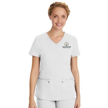 Healing Hands® Women's Purple Label V-Neck Scrub/Yoga Top with 2 Pockets - Embroidered Personalization Available from Positive Promotions