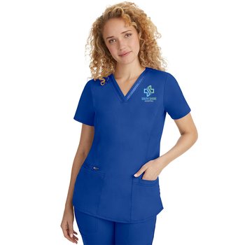 Healing Hands® Women's Purple Label V-Neck Scrub Top with 3 Pockets - Embroidered Personalization Available from Positive Promotions
