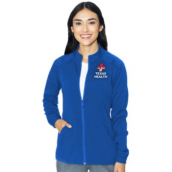 Med Couture Women's Touch® Raglan Warm-Up Zip-Front 4-Pocket Scrub Jacket - Embroidered Personalization Available from Positive Promotions