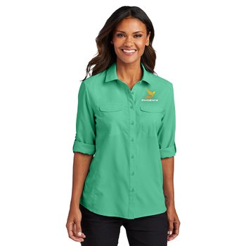 Port Authority® Women's Long-Sleeved UV Daybreak Shirt - Embroidered Personalization Available from Positive Promotions