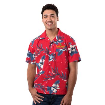 Blue Generation® Unisex Hibiscus Hawaii Print Camp Shirt - Embroidered Personalization Available from Positive Promotions