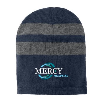 Port & Company® Fleece-Lined Striped Beanie Cap - Embroidered Personalization Available from Positive Promotions