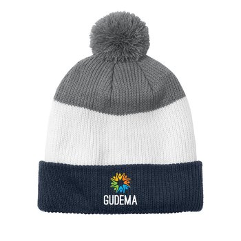 Port Authority® Cozy Striped Pom Beanie - Embroidered Personalization Available from Positive Promotions