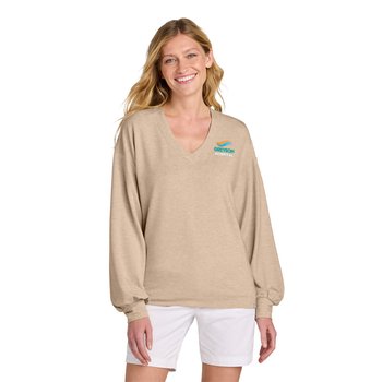 TravisMathew® Women's Long Weekend V-Neck Shirt - Embroidered Personalization Available from Positive Promotions