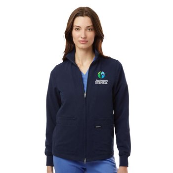 Jaanuu® Women's Ceri Everyday Full-Zip 6-Pocket Scrub Jacket - Embroidered Personalization Available from Positive Promotions