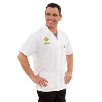 Unisex Short-Sleeved Zip-Front Coverup Body Protection Smock - Embroidered Personalization Available from Positive Promotions