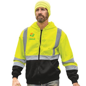 Kishigo® Unisex High-Visibility Safety Full-Zip Hooded Sweatshirt - Embroidered Personalization Available from Positive Promotions