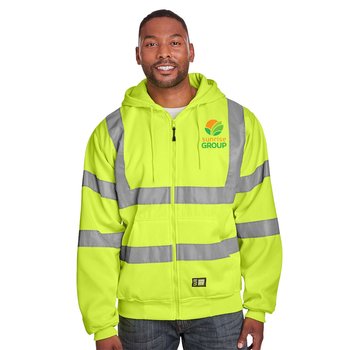 Berne Apparel® Men's Tall Hi-Vis Class 3 Lined Safety Full-Zip Hooded Sweatshirt - Embroidered Personalization Available from Positive Promotions