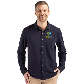 Cutter & Buck® Men's Advantage Tri-Blend Eco Soft Piqué Long-Sleeved Knitted Button Up Shirt - Embroidered Personalization Available from Positive Promotions