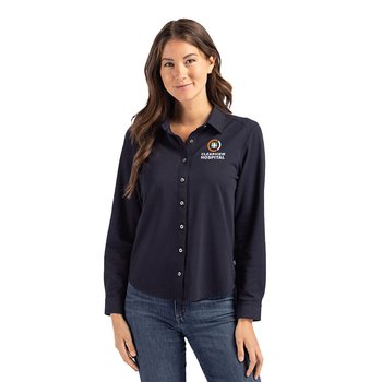 Cutter & Buck® Women's Advantage Tri-Blend Eco Soft Piqué Long-Sleeved Knitted Button Up Shirt - Embroidered Personalization Available from Positive Promotions