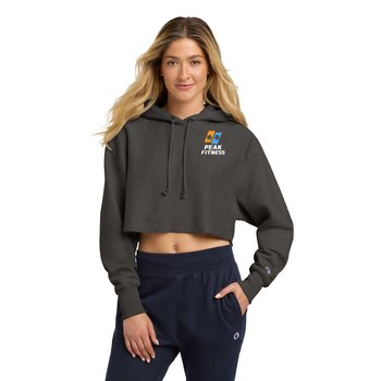Champion® Women's Reverse Weave® Cropped Cut-Off Hooded Sweatshirt - Embroidered Personalization Available from Positive Promotions