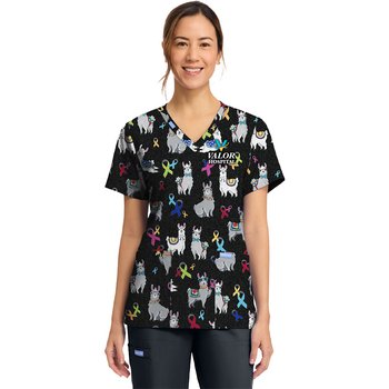 Cherokee® Women's Llama Be Aware Print V-Neck Scrub Top - Embroidered Personalization Available from Positive Promotions