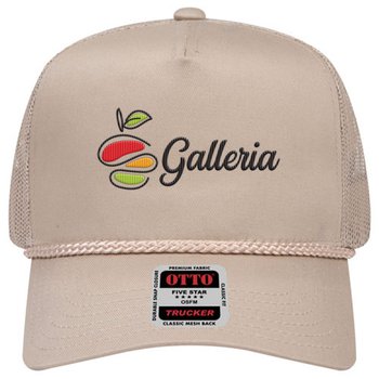 OTTO CAP® 5-Panel Mid-Profile Mesh Back Rope-Trim Trucker Hat - Embroidered Personalization Available from Positive Promotions