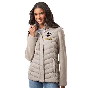 Weatherproof® Women's Mixed Media Chevron Puffer Jacket - Embroidered Personalization Available from Positive Promotions