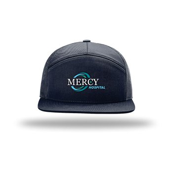 Richardson® 7-Panel Trucker Cap With Faux Leather Patch - Embroidered Personalization Available from Positive Promotions