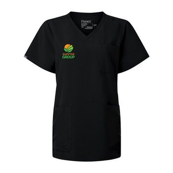 Hanes® Women's Essentials V-Neck 3-Pocket Scrub Top - Embroidered Personalization Available from Positive Promotions