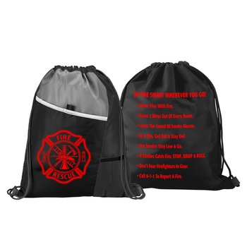 Maltese Cross Drawstring Backpack with Fire Safety Tips from Positive Promotions