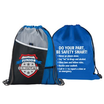 Junior Crimefighter 2-Sided Drawstring Backpack With Safety Tips from Positive Promotions