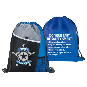Junior Deputy Sheriff 2-Sided Drawstring Backpack With Safety Tips from Positive Promotions