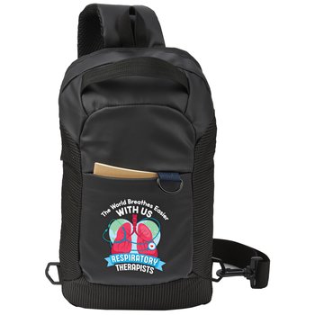 Respiratory Therapists: The World Breathes Easier With Us Harley Crossbody Sling Bag from Positive Promotions