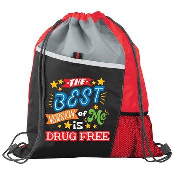The Best Version of Me Is Drug Free Drawstring Backpack/Tote from Positive Promotions