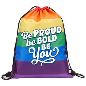 Be Proud. Be Bold. Be You. Rainbow Drawstring Backpack from Positive Promotions