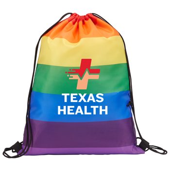Rainbow Drawstring Backpack - Personalization Available from Positive Promotions