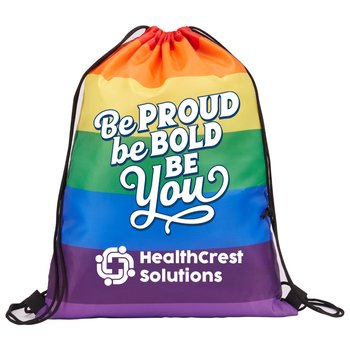 Be Proud. Be Bold. Be You. Rainbow Drawstring Backpack - One-Color Personalization Available from Positive Promotions