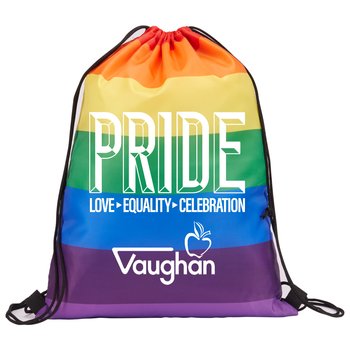 Pride: Love, Equality, Celebration Rainbow Drawstring Backpack - One-Color Personalization Available from Positive Promotions