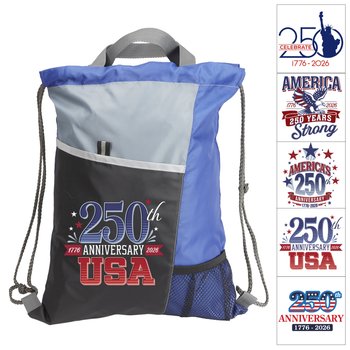 USA 250th Anniversary Blue Sport Drawstring Mesh Backpack/Tote - Personalization Available from Positive Promotions