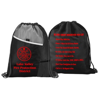 Black Deluxe Drawstring Backpack With Fire-Safety Tips - Personalization Available from Positive Promotions