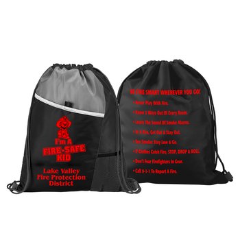 I'm A Fire-Safe Kid Drawstring Backpack with Fire Safety Tips - Personalization Available from Positive Promotions