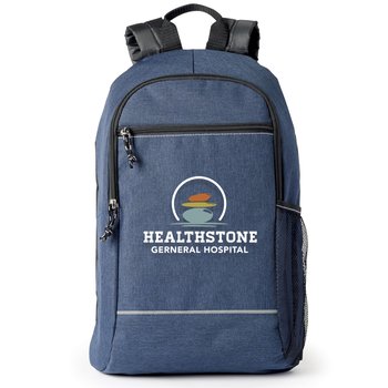 Heathered Blue Bayside Backpack with Reflective Trim - Embroidered Personalization Available from Positive Promotions
