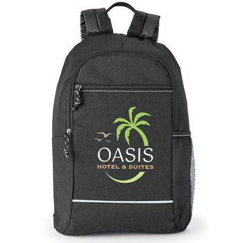 Heathered Black Bayside Backpack with Reflective Trim - Embroidered Personalization Available from Positive Promotions