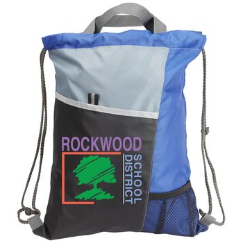 Blue Sport Drawstring Backpack/Tote With Reflective Strip & Dual Handles - Personalization Available from Positive Promotions