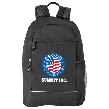 Workplace Safety Heathered Black Bayside Backpack With Reflective Trim - Personalization Available from Positive Promotions