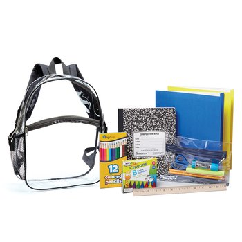 Montana Clear Backpack With Budget Back-to-School Supply Kit: Grades K-2 - Personalization Available from Positive Promotions
