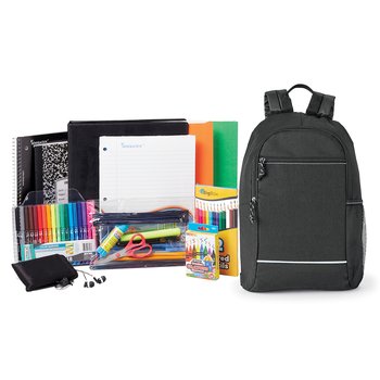 Black Belmont Reflective Backpack With Deluxe Back-to-School Supply Kit: Grades 3-5 - Personalization Available from Positive Promotions