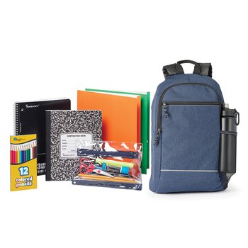 Blue Belmont Reflective Backpack With Budget Back-to-School Supply Kit: Grades 3-5 - Personalization Available from Positive Promotions