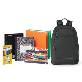 Black Belmont Reflective Backpack With Budget Back-to-School Supply Kit: Grades 3-5 - Personalization Available from Positive Promotions