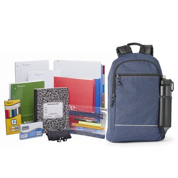 Blue Belmont Reflective Backpack With Deluxe Back-to-School Supply Kit: Grades 6-8 - Personalization Available from Positive Promotions