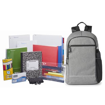 Gray Belmont Reflective Backpack With Deluxe Back-to-School Supply Kit: Grades 6-8 - Personalization Available from Positive Promotions