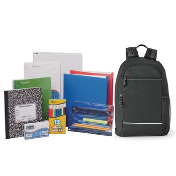 Black Belmont Reflective Backpack With Budget Back-to-School Supply Kit: Grades 6-8 - Personalization Available from Positive Promotions